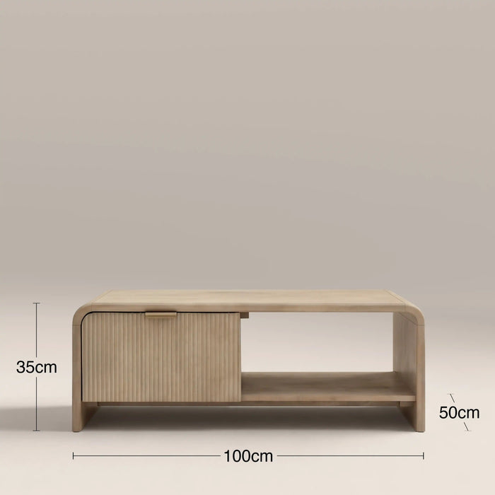 Winnie Curved Wooden Storage Coffee Table Natural Mango Wood