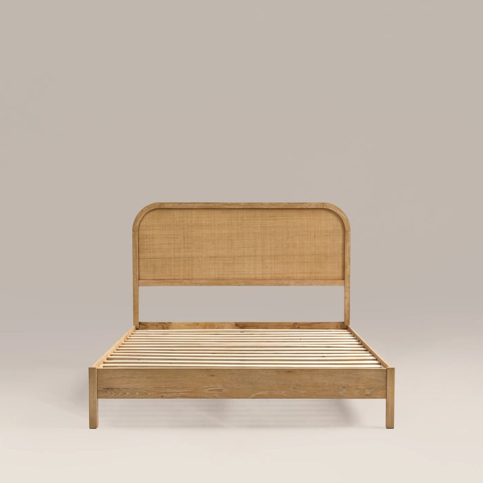 Ashen Wooden Double Bed Natural Rattan & Oak