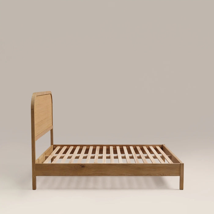 Ashen Wooden Double Bed Natural Rattan & Oak