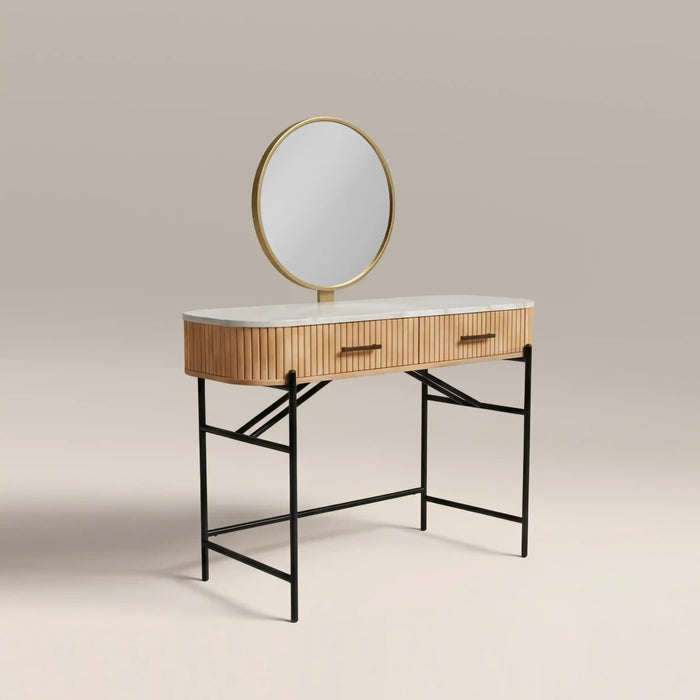 Oliver 2 Drawer Dressing Table White Marble & Natural