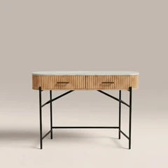 Oliver 2 Drawer Dressing Table | White Marble & Natural