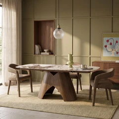 Kova 6-8 Seat Extendable Oval Dining Table | Light Coffee Marble Effect Ceramic & Bronze