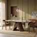Kova 6-8 Seat Extendable Oval Dining Table | Light Coffee Marble Effect Ceramic & Bronze