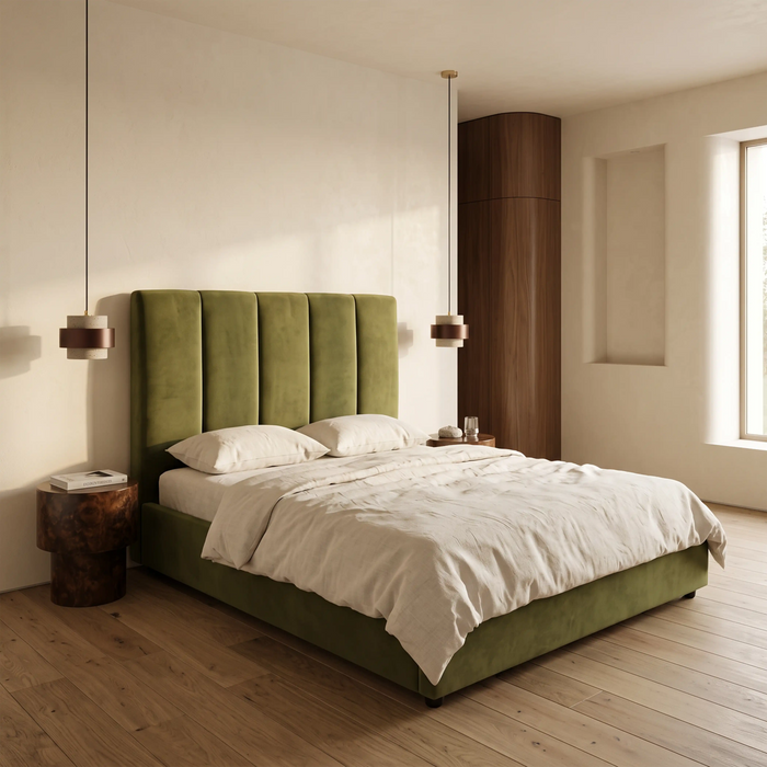 Aela Ottoman Storage King Bed Olive Green
