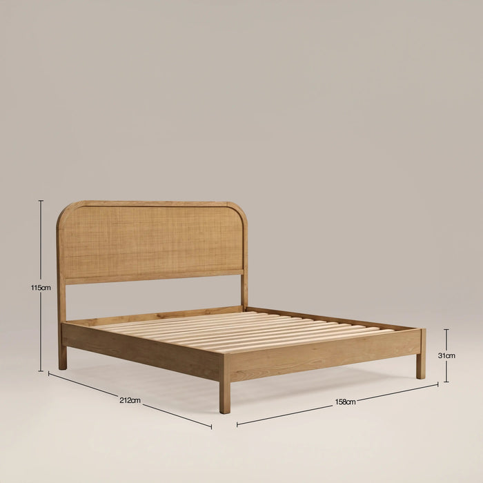 Ashen Wooden King Bed Natural Rattan & Oak