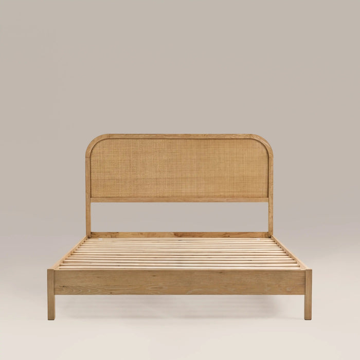 Ashen Wooden King Bed Natural Rattan & Oak
