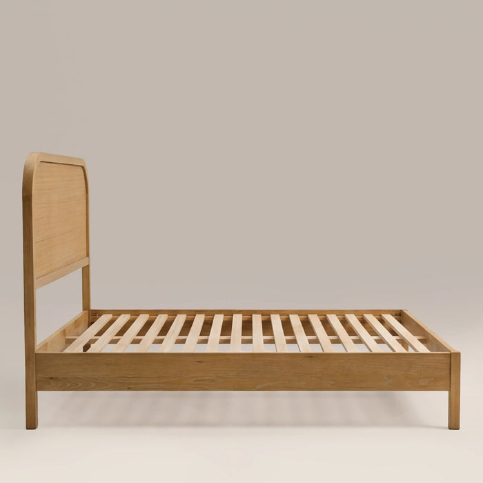 Ashen Wooden King Bed Natural Rattan & Oak