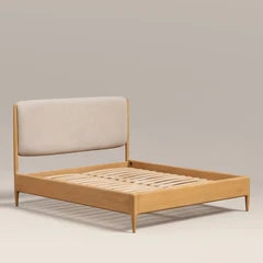 Percy King Bed | Ivory Fabric & Oak