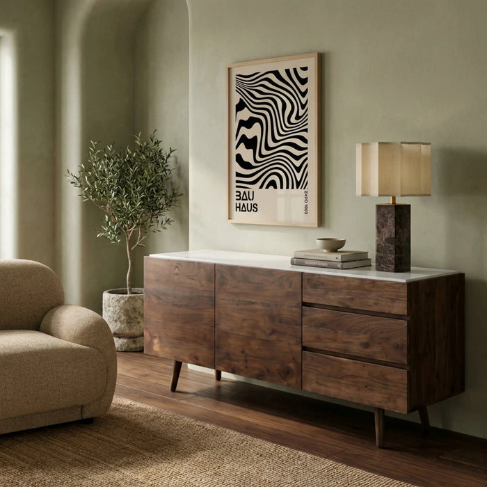 Lambert 2 Door Sideboard White Marble & Walnut