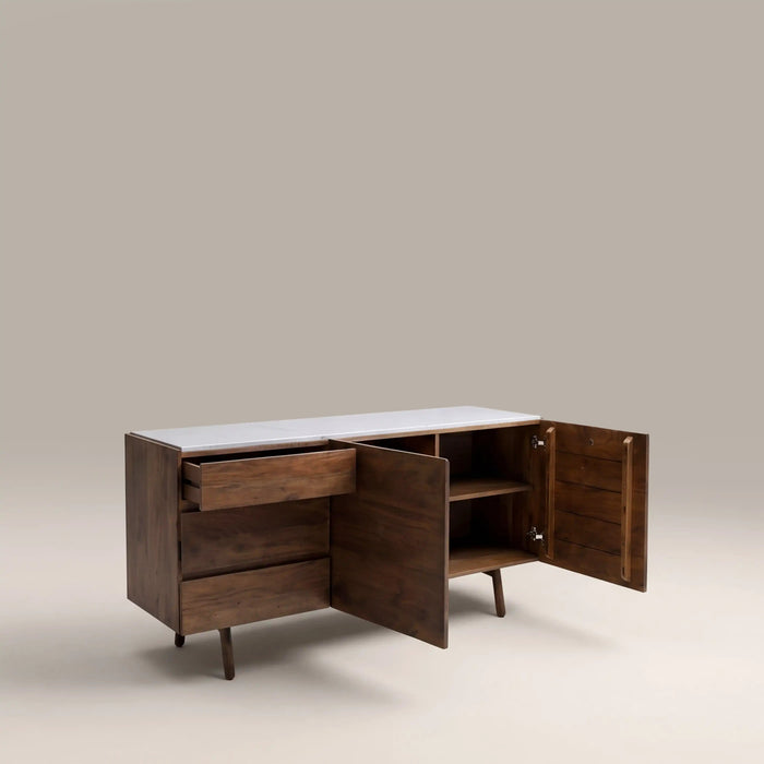 Lambert 2 Door Sideboard White Marble & Walnut