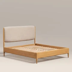 Percy Super King Bed | Ivory Fabric & Oak