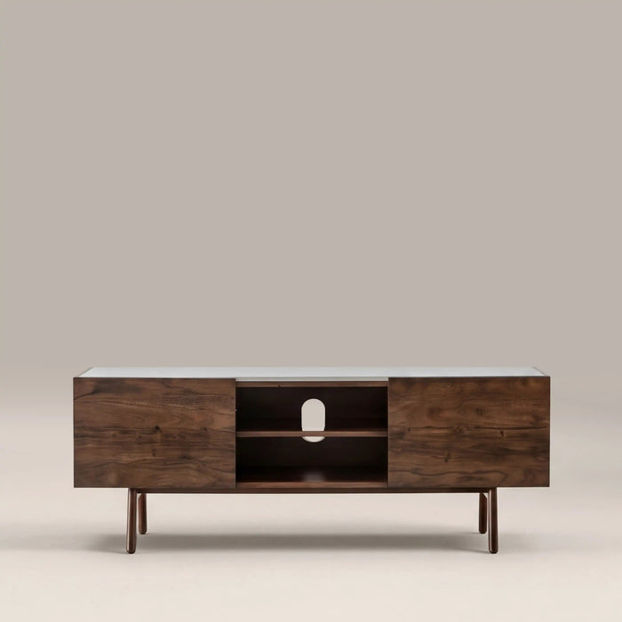 Lambert 2 Door TV Stand White Marble & Walnut