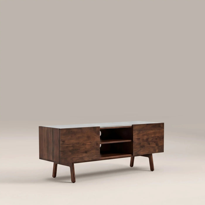 Lambert 2 Door TV Stand White Marble & Walnut