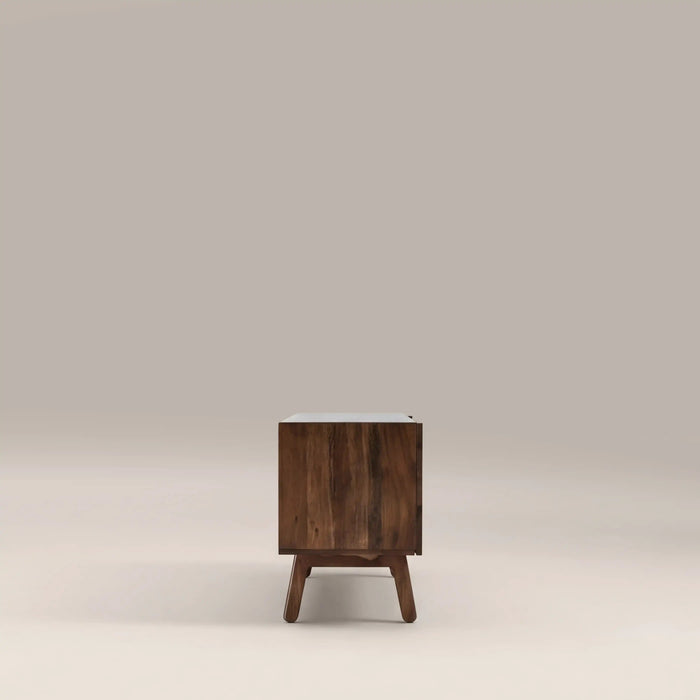 Lambert 2 Door TV Stand White Marble & Walnut