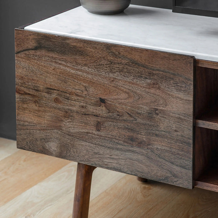 Lambert 2 Door TV Stand White Marble & Walnut