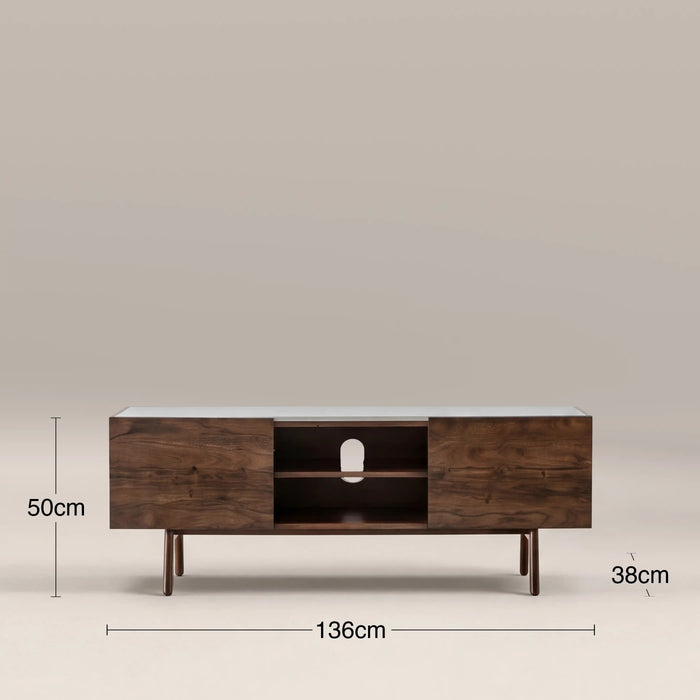 Lambert 2 Door TV Stand White Marble & Walnut