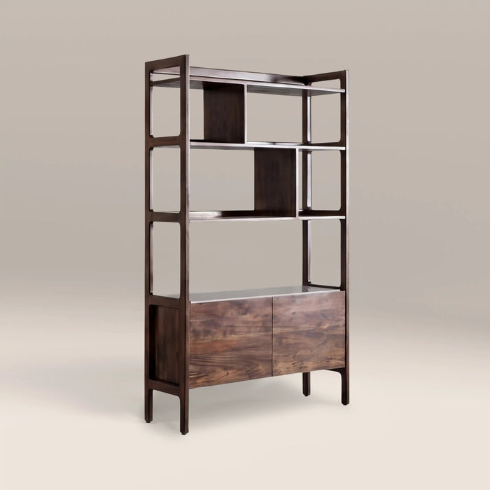 Lambert Wooden Display Unit Walnut & White Marble