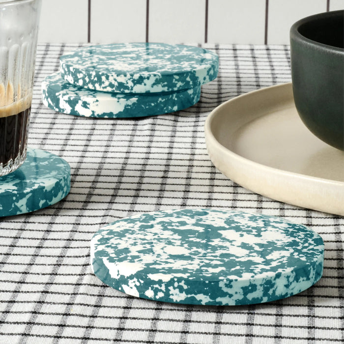 Rock Set of 4 Round Coasters Forest Green