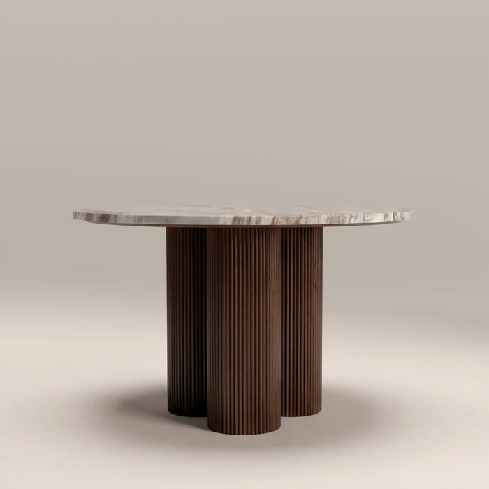 Skylar 4 Seat Round Dining Table Fantasy Brown Marble & Smoked Walnut