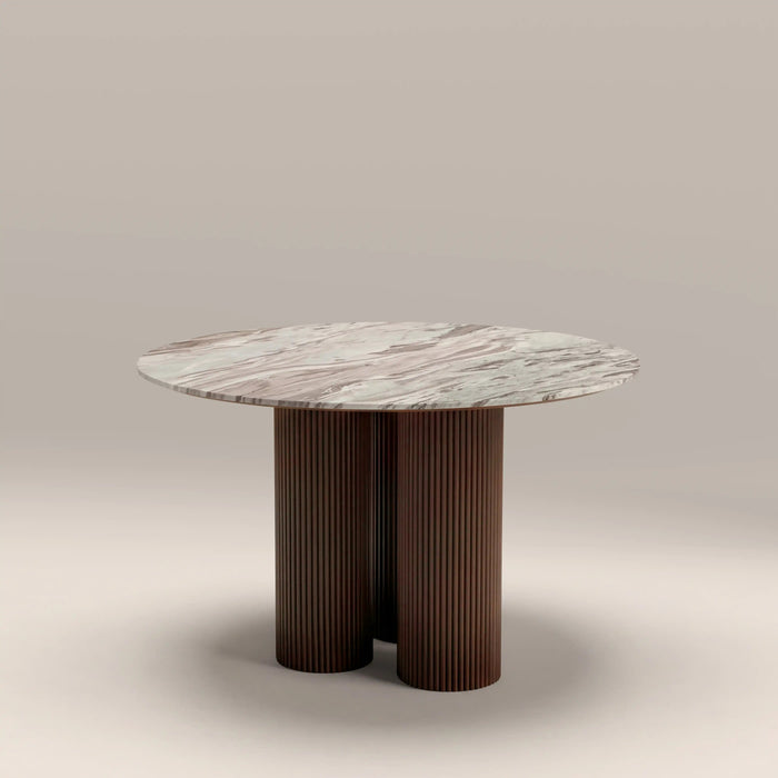 Skylar 4 Seat Round Dining Table Fantasy Brown Marble & Smoked Walnut