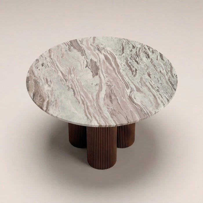 Skylar 4 Seat Round Dining Table Fantasy Brown Marble & Smoked Walnut