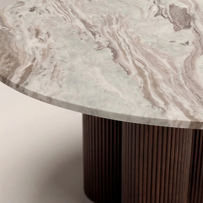 Skylar 4 Seat Round Dining Table Fantasy Brown Marble & Smoked Walnut