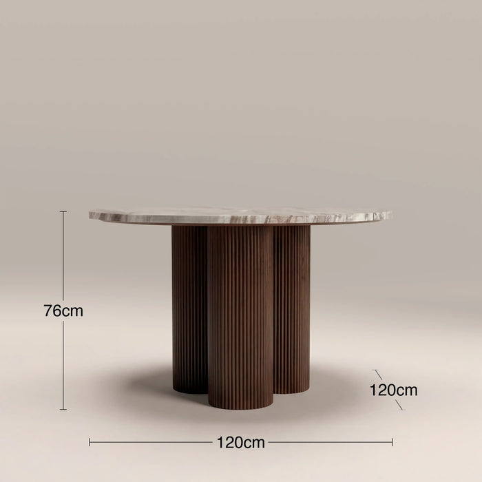 Skylar 4 Seat Round Dining Table Fantasy Brown Marble & Smoked Walnut