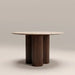 Skylar 4 Seat Round Dining Table | Natural Travertine & Smoked Walnut