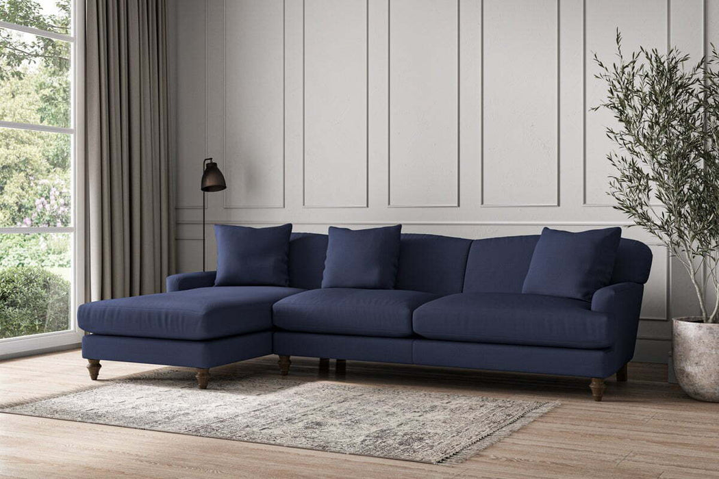 Deni Grand Left Hand Chaise Sofa - Recycled Cotton Navy