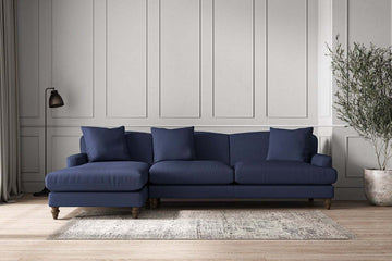 Deni Grand Left Hand Chaise Sofa - Recycled Cotton Navy