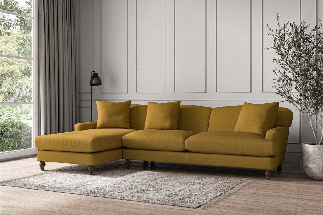 Deni Grand Left Hand Chaise Sofa - Recycled Cotton Ochre