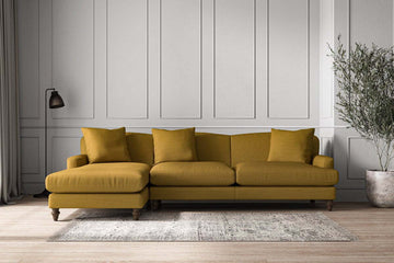 Deni Grand Left Hand Chaise Sofa - Recycled Cotton Ochre