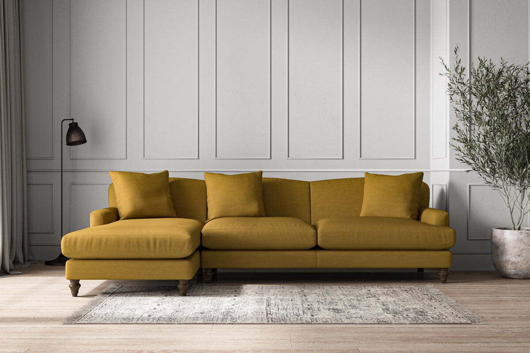 Deni Grand Left Hand Chaise Sofa - Recycled Cotton Ochre