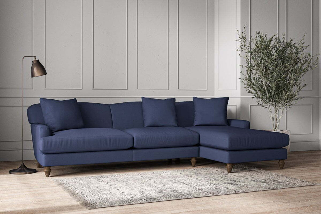 Deni Grand Right Hand Chaise Sofa - Recycled Cotton Navy