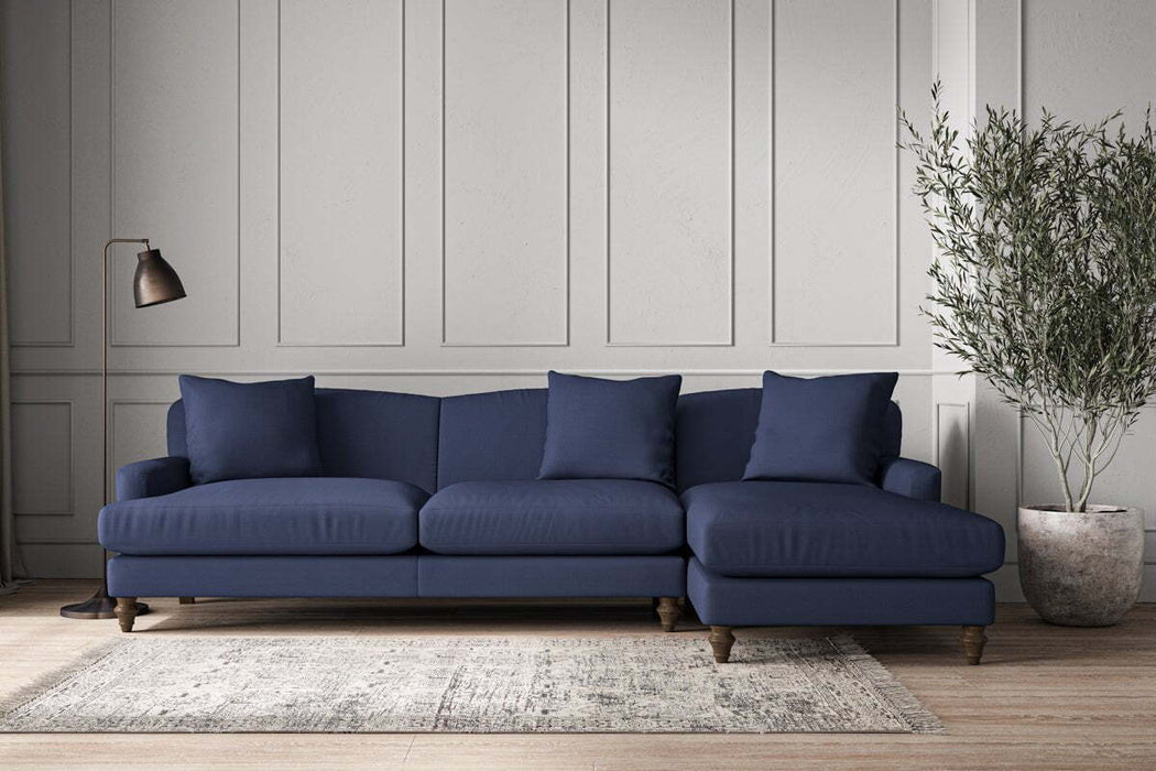 Deni Grand Right Hand Chaise Sofa - Recycled Cotton Navy