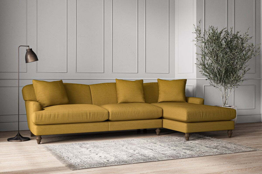 Deni Grand Right Hand Chaise Sofa - Recycled Cotton Ochre