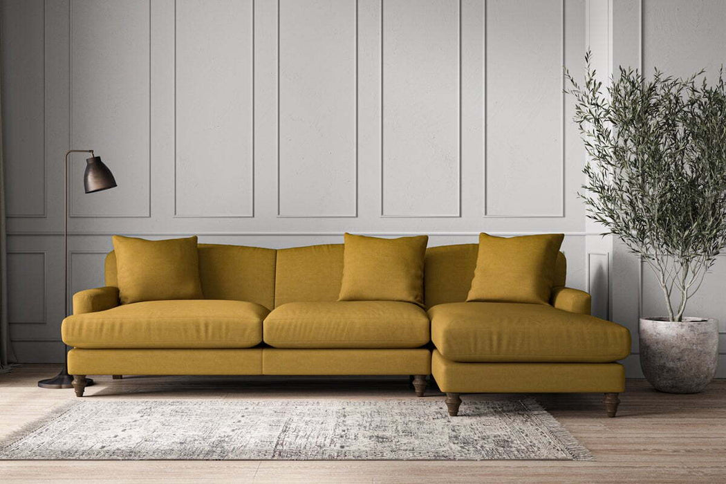 Deni Grand Right Hand Chaise Sofa - Recycled Cotton Ochre