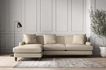 Deni Large Left Hand Chaise Sofa - Recycled Cotton Stone