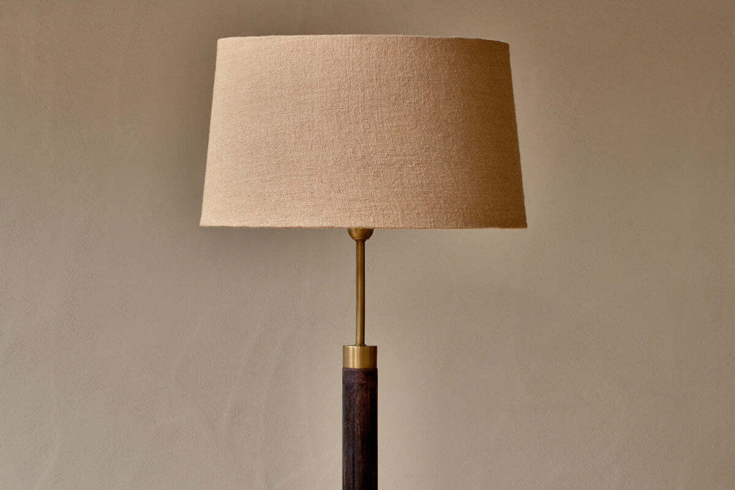 Digha Wood Metal Floor Lamp Dark Stain Antique Brass
