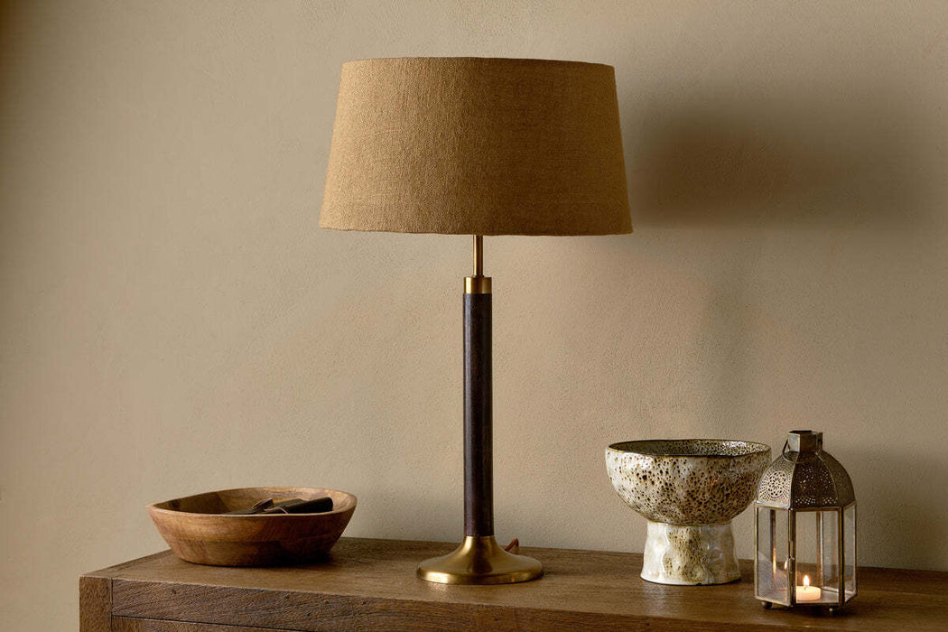 Digha Wood Metal Table Lamp Dark Stain Antique Brass