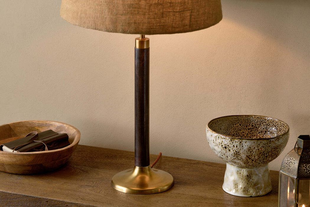 Digha Wood Metal Table Lamp Dark Stain Antique Brass