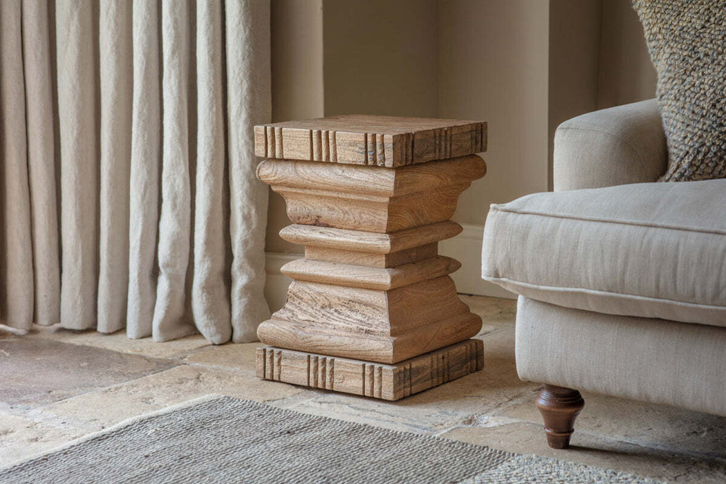 Disha Carved Mango Wood Side Table Natural