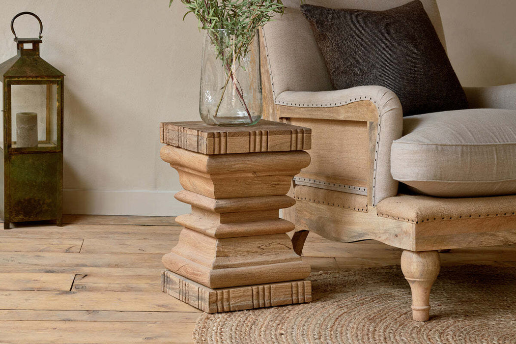 Disha Carved Mango Wood Side Table Natural
