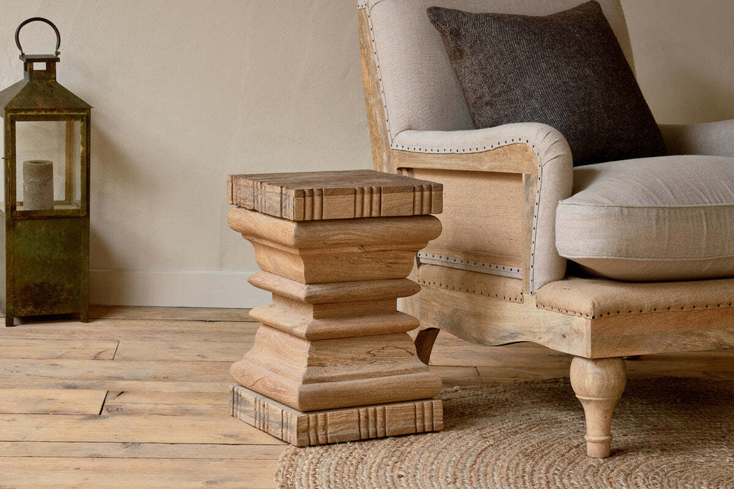 Disha Carved Mango Wood Side Table Natural