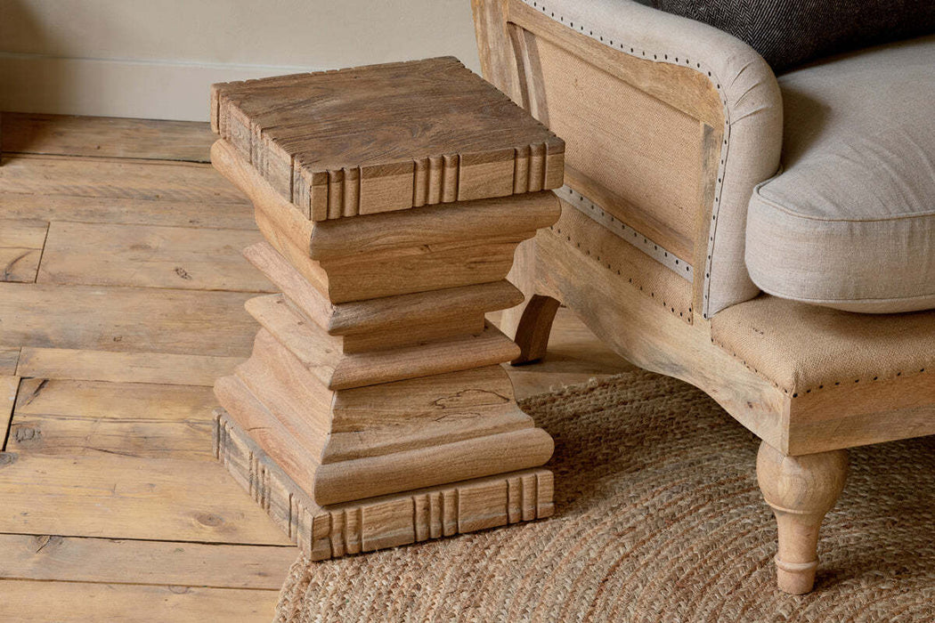 Disha Carved Mango Wood Side Table Natural