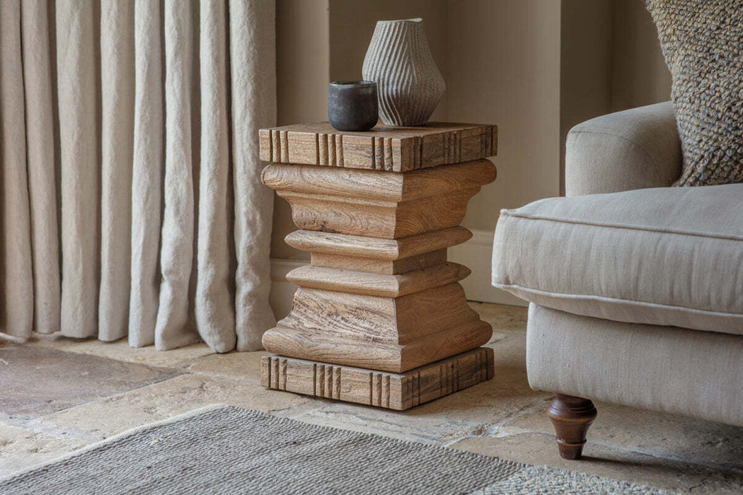 Disha Carved Mango Wood Side Table Natural