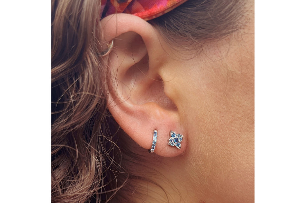 Takia Filigree Aquamarine CZ Silver  Stud Earrings