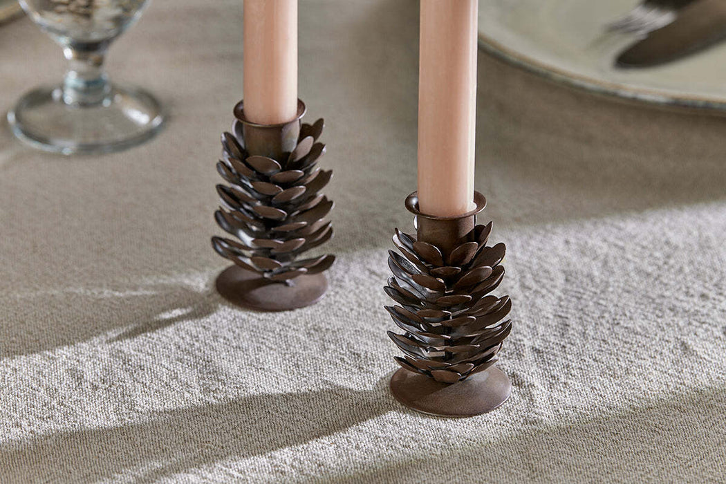 Elagalu Pine Cone Candle Stick Rust Set Of 2