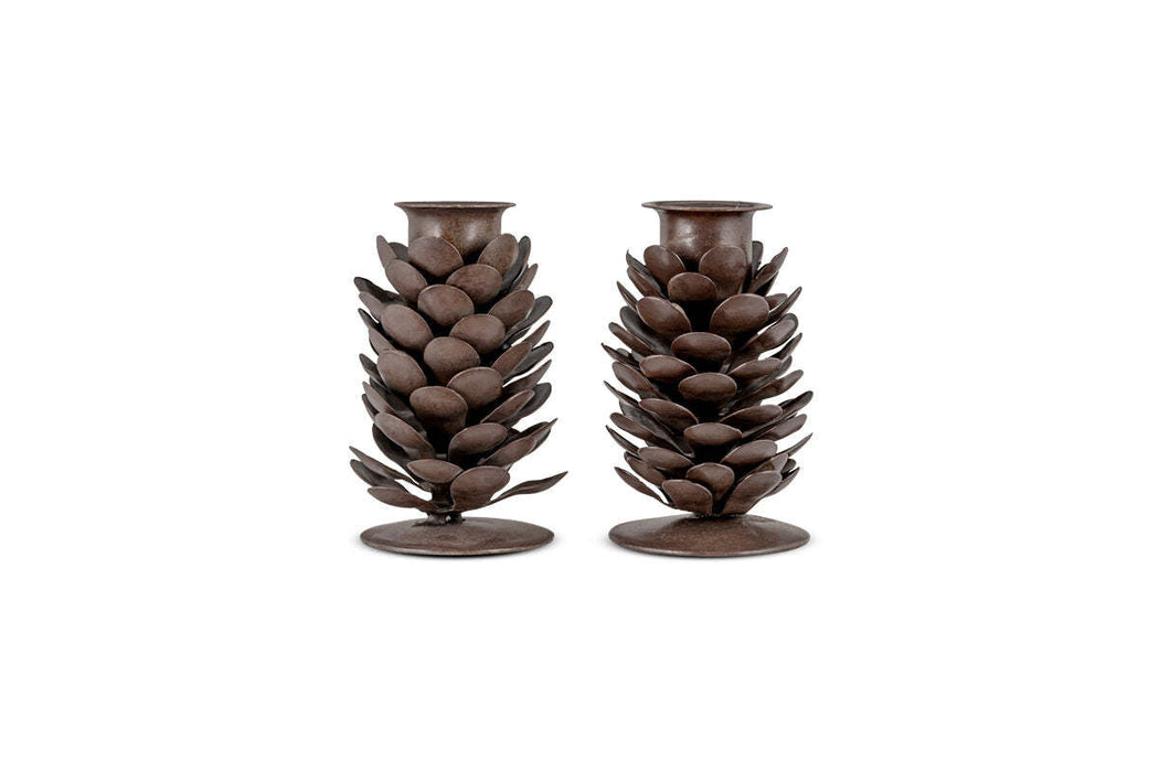 Elagalu Pine Cone Candle Stick Rust Set Of 2
