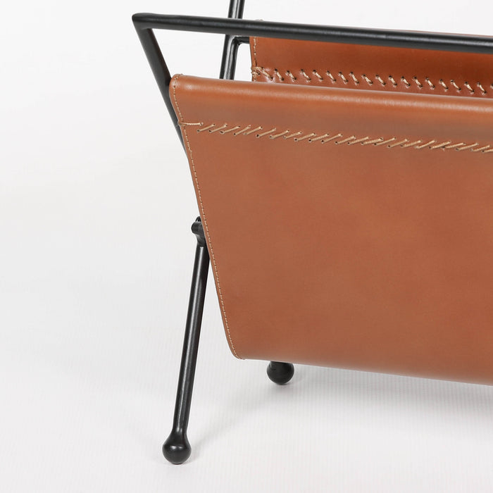 Iron Frame Leather Magazine Storage Basket